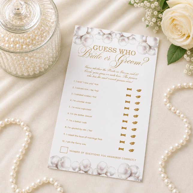 Flyer Perlas y Prosecco Adivina Quién Juego de Despedida (Pearls & Prosecco Guess Who Bridal Shower Game Flyer)