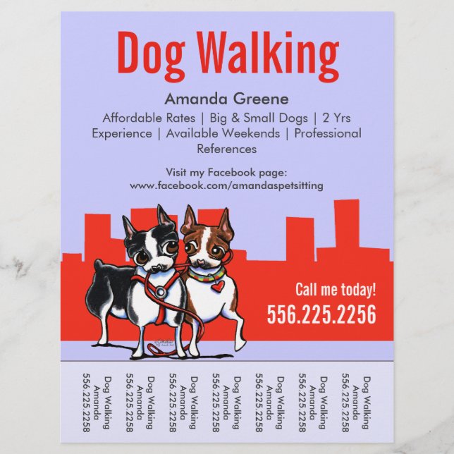 Flyer Perro Caminando Caminando Caminante Boston Terrier (Frente)