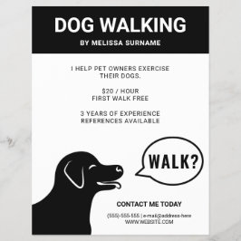 Flyer Perro diciendo ¿Paseo? - Paseador de Perros Negro