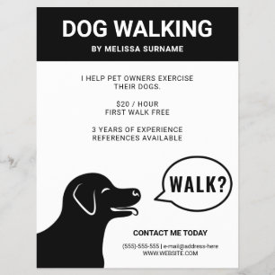 Flyer Perro diciendo ¿Paseo? - Paseador de Perros Negro