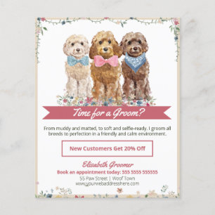 Flyer Perro Floral Adorable Volador Groomer Con Cockapoo