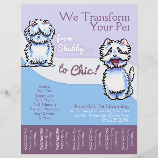Flyer Perro Groomer Shabby Chic Westie Lágrima (Frente)