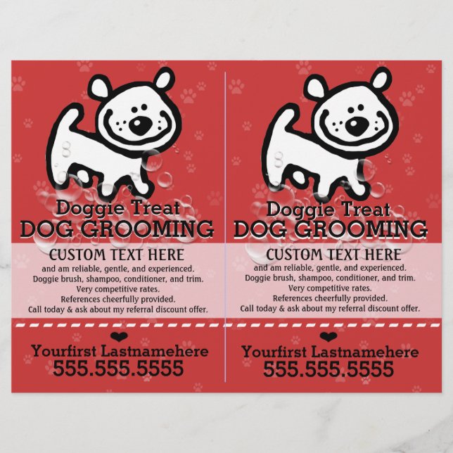 Flyer Perro Grooming. Mascota Groomer.2 por 1.Personaliz (Frente)
