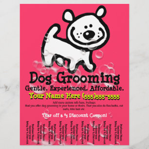 Flyer Perro Grooming. Servicio de Mascota de publicidad.