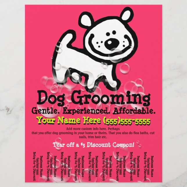 Flyer Perro Grooming. Servicio de Mascota de publicidad. (Frente)