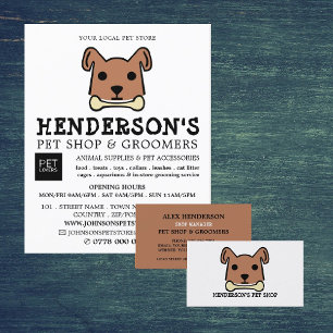 Flyer Perro marrón con huesos, tienda Mascota y groomers