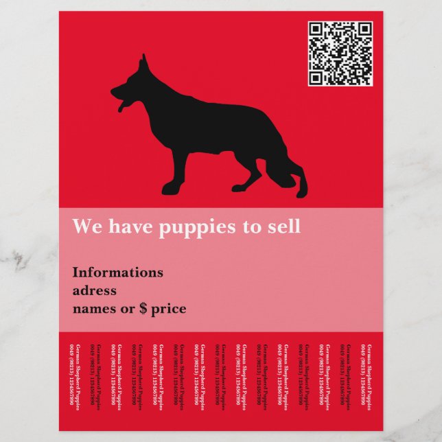 Flyer Perro pastor alemán rojo negro minimal personaliza (Frente)
