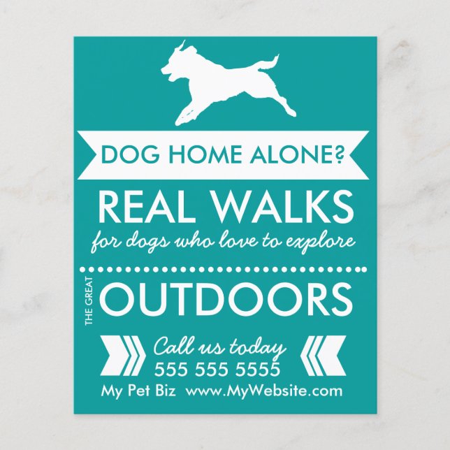 Flyer Perro Verde azulado de moda Silhouette Dog Walker  (Frente)