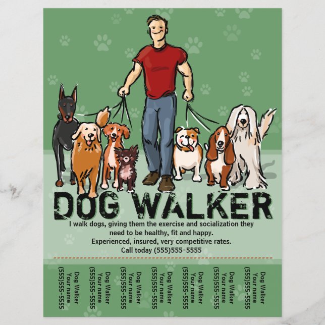 Flyer Perro Walker. Caminando perro. Gente. PromoTemplat (Frente)