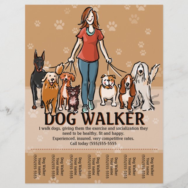 Flyer Perro Walker. Caminando perro. Plantilla de public (Frente)