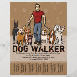 Flyer Perro Walker. Caminando perro. TIPO. Plantilla de
