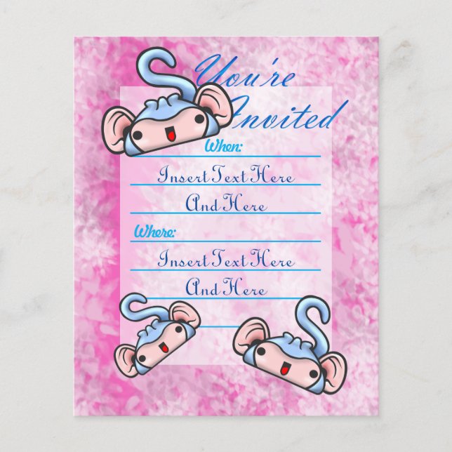 Flyer Personalizable Blue Smiling Monkeys Invitan (Frente)