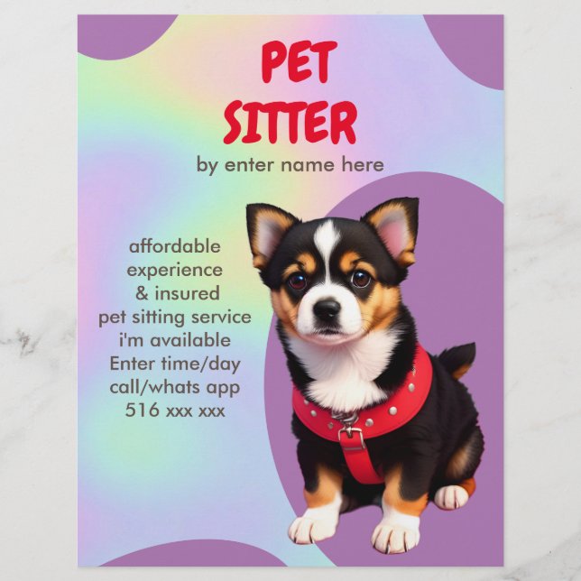 Flyer Personalización personalizado Perro sentado sitter (Frente)