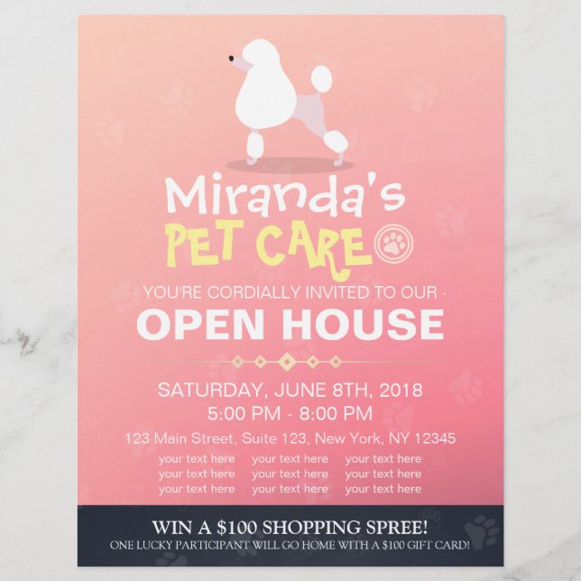 Flyer Personalizado Adorable Poodle Perro Mascota Tienda (Frente)