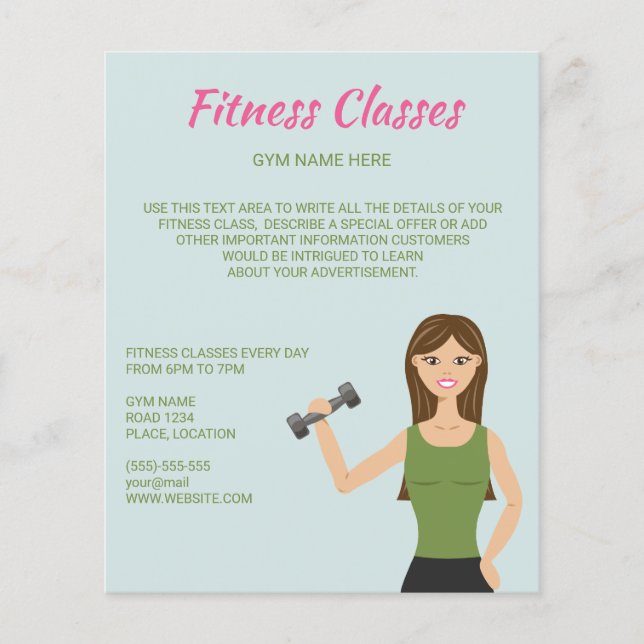 Flyer Personalizado de clases de fitness de Ilustracion  (Frente)