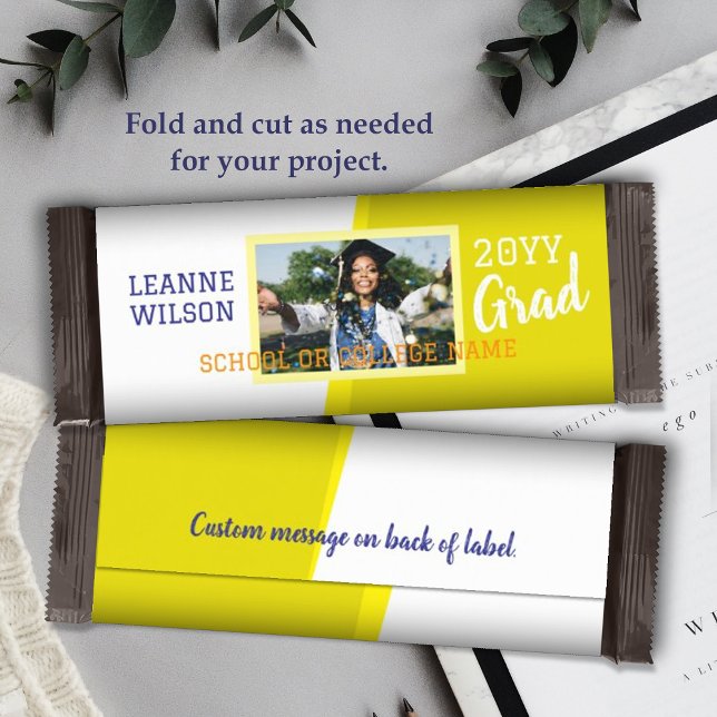 Flyer Personalizado de Graduación Amarillo Brillante Env (yellow school colors graduation personalized candy bar wrapper, diy chocolate bar label for grad)
