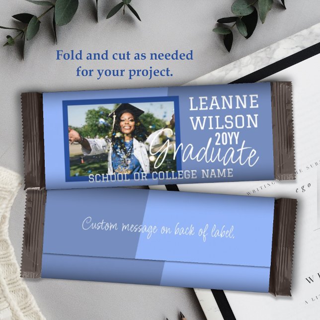 Flyer Personalizado de Graduación Azul claro Amortiguado (Light blue baby blue school colors graduation personalized chocolate candy bar wrapper graduate grad)