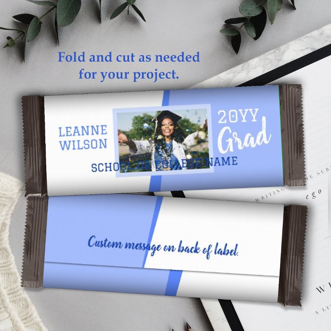 Flyer Personalizado de Graduación Azul claro Amortiguado (light blue school colors graduation personalized candy bar wrapper, diy chocolate bar label for grad)