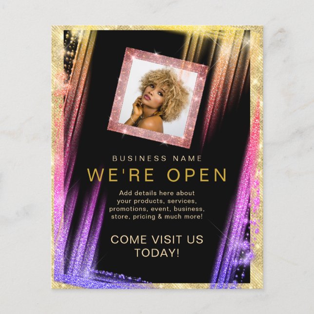 Flyer Personalizado de Makeup Hair Salon Foto Black Gold (Frente)