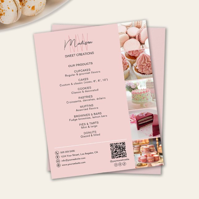 Flyer Personalizado de panadería Monograma Foto Producto (Bakery Custom Monogram Photo QR Products Flyer)