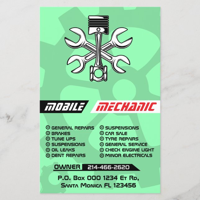 Flyer Personalizado de reparación automática mecánica mó (Frente)