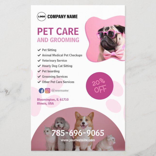 Flyer Personalizado de servicio de cuidado de mascotas (Frente)