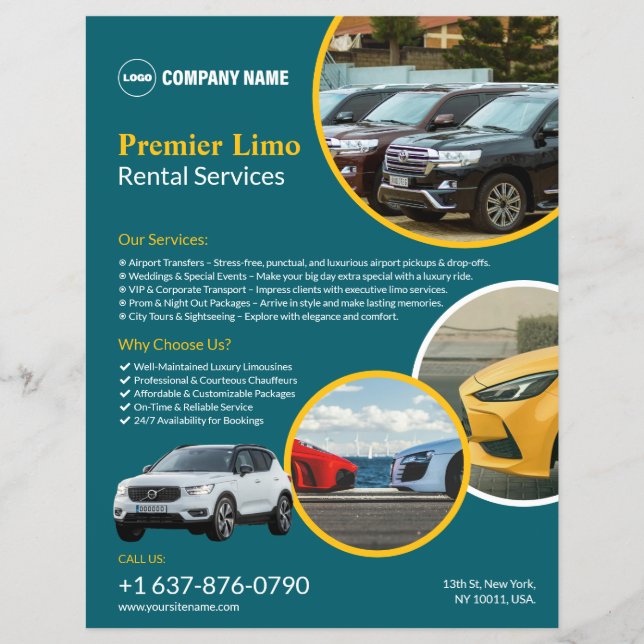 Flyer Personalizado de servicios de alquiler de coches (Frente)