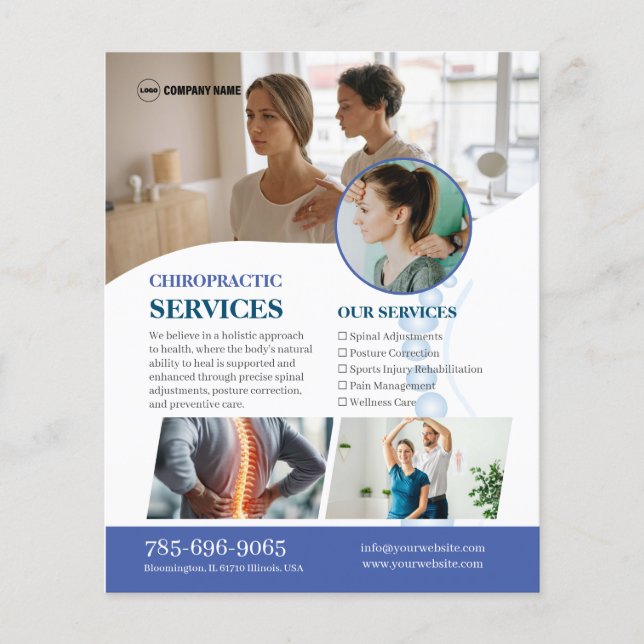 Flyer Personalizado de servicios de quiropráctica (Frente)
