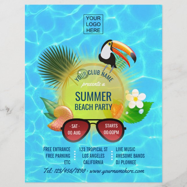 Flyer Personalizado del Club Summer Beach Fiesta añada f (Frente)