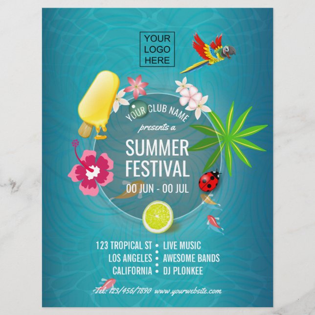 Flyer Personalizado del Festival de Verano del Club agre (Frente)