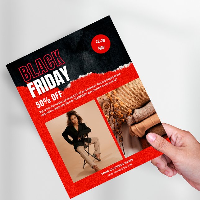 Flyer Personalizado Foto Red Black Friday Promo (Custom Photo Red Black Friday Product Promo Flyer)
