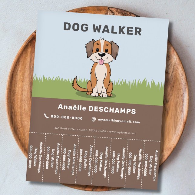 Flyer Personalizado - Mascota y caminante de perro desga (Cartoon - Pet & Dog Walker Tear Off Strips Flyer)