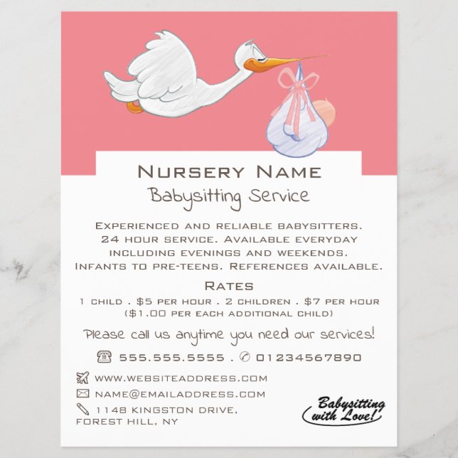 Flyer Personalizado Pájaro y bebé, niñera, guardería, gu (Frente)