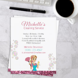 Flyer Personalizado Purpurina Rosa Servicio de limpieza 