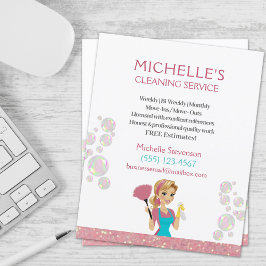 Flyer Personalizado Purpurina Rosa Servicio de limpieza