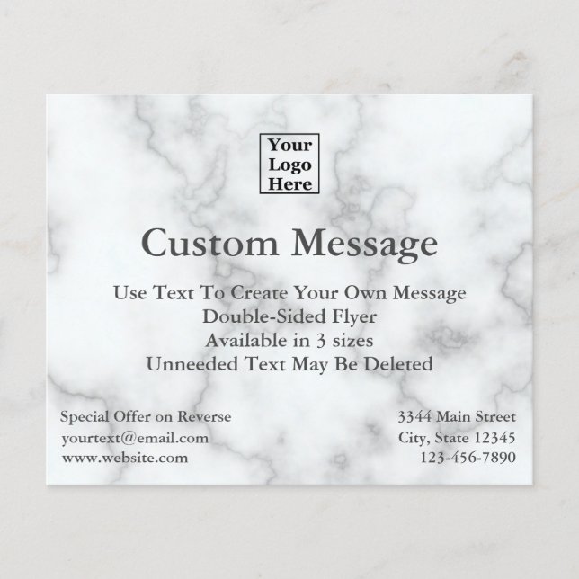 Flyer Personalizado tu logo en la elegante Mármol Blanco (Frente)