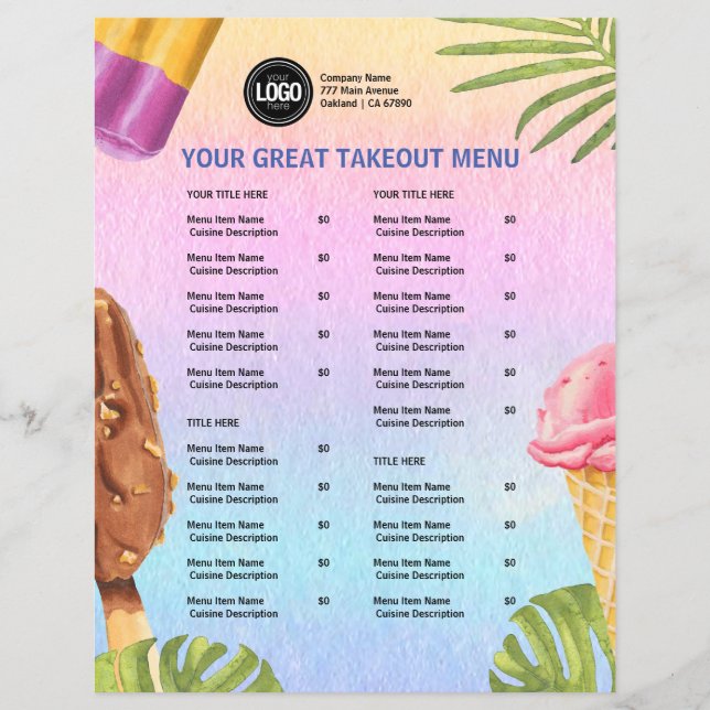 Flyer Personalizar el logotipo comercial helado acuarela (Frente)