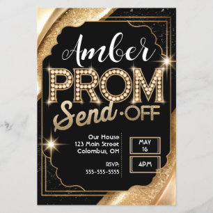 Flyer Personalizar PROM SEND-OFF Sparkling Black and Gol