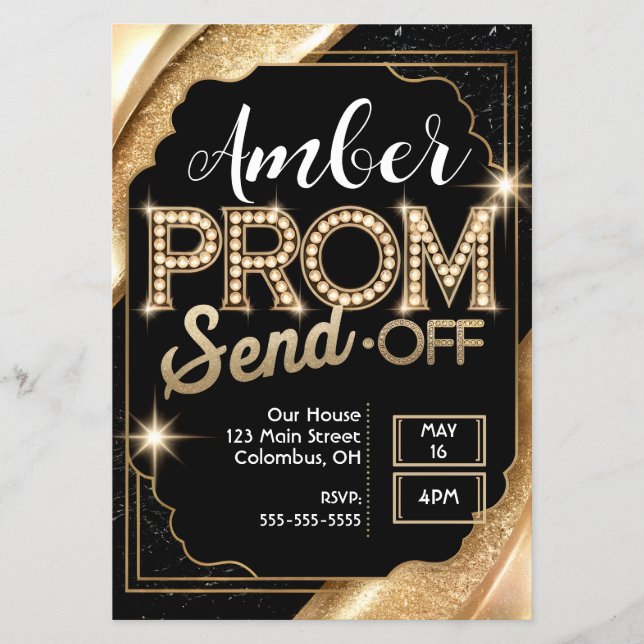 Flyer Personalizar PROM SEND-OFF Sparkling Black and Gol (Frente)