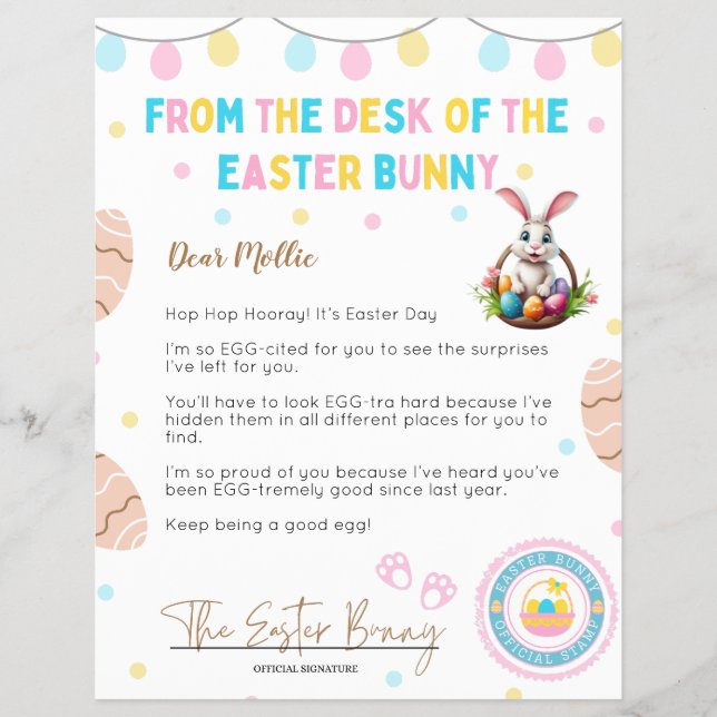 Flyer Personalized Kids Letter from Easter Bunny (Frente)