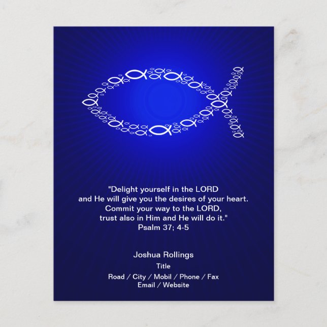 Flyer Pescado cristiano de fondo azul marino (Frente)