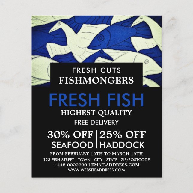 Flyer Pescado y gaviotas, pescador/mujer, mercado de pes (Frente)