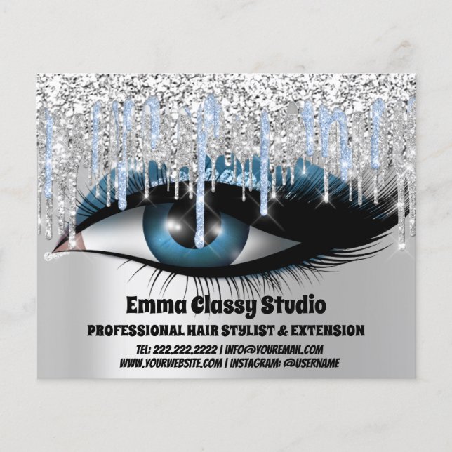 Flyer Pestañas de uñas de peluquería Brillo azul platead (Frente)