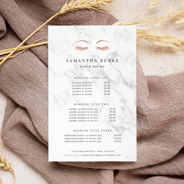 Flyer Pestañas y Cejas Marble Rose Gold Precios y Servic (Subido por el creador)