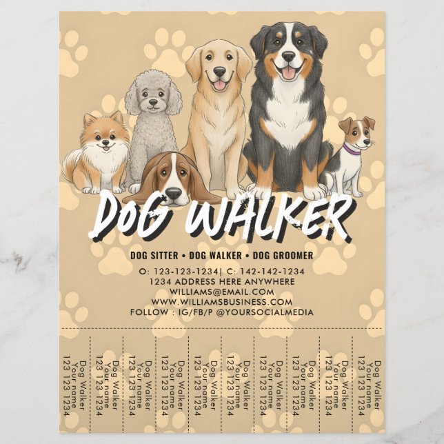 Flyer Pet Sitting Dog Walker Custom Promotional QR Code (Frente)