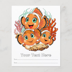 Flyer Pez payaso Dibujo animado lindo Familia Bajo el ag