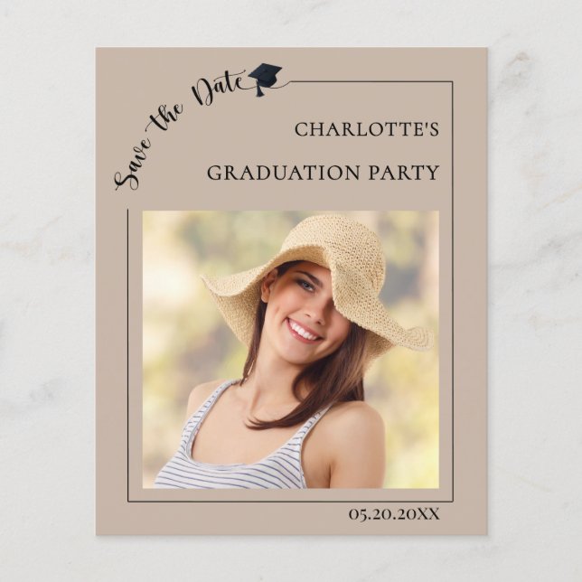 Flyer Photo mocha beige Graduation Save the Date (Frente)