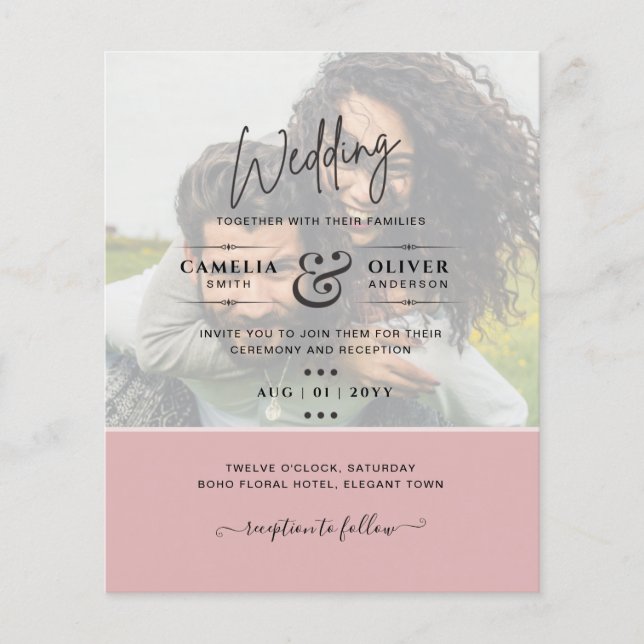 Flyer PHOTO WEDDING INVITATION Budget Overlay Text LeahG (Frente)