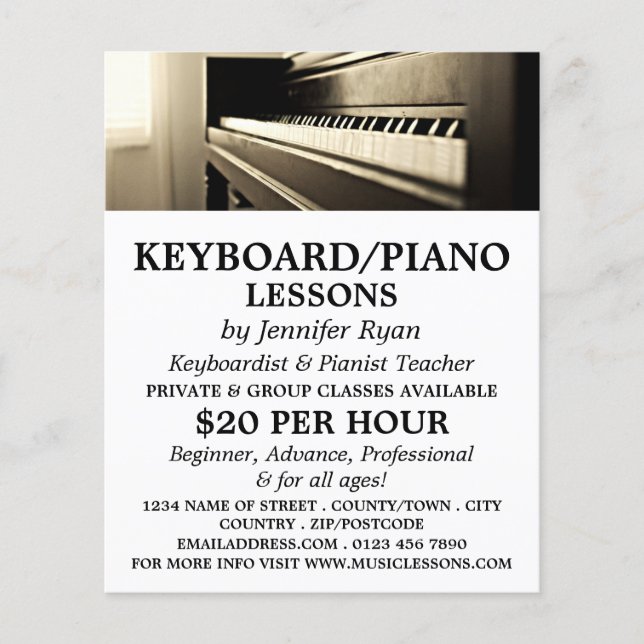 Flyer Piano clásico, teclado, lecciones de piano (Frente)