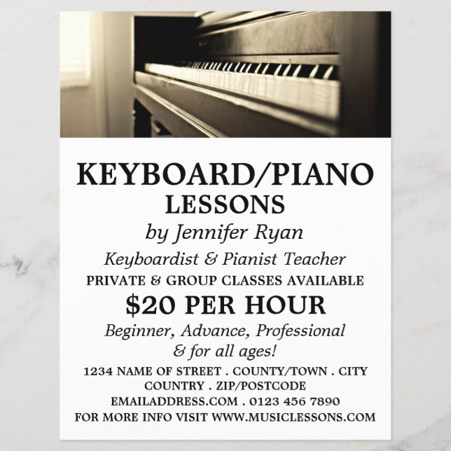 Flyer Piano clásico, teclado, lecciones de piano (Frente)